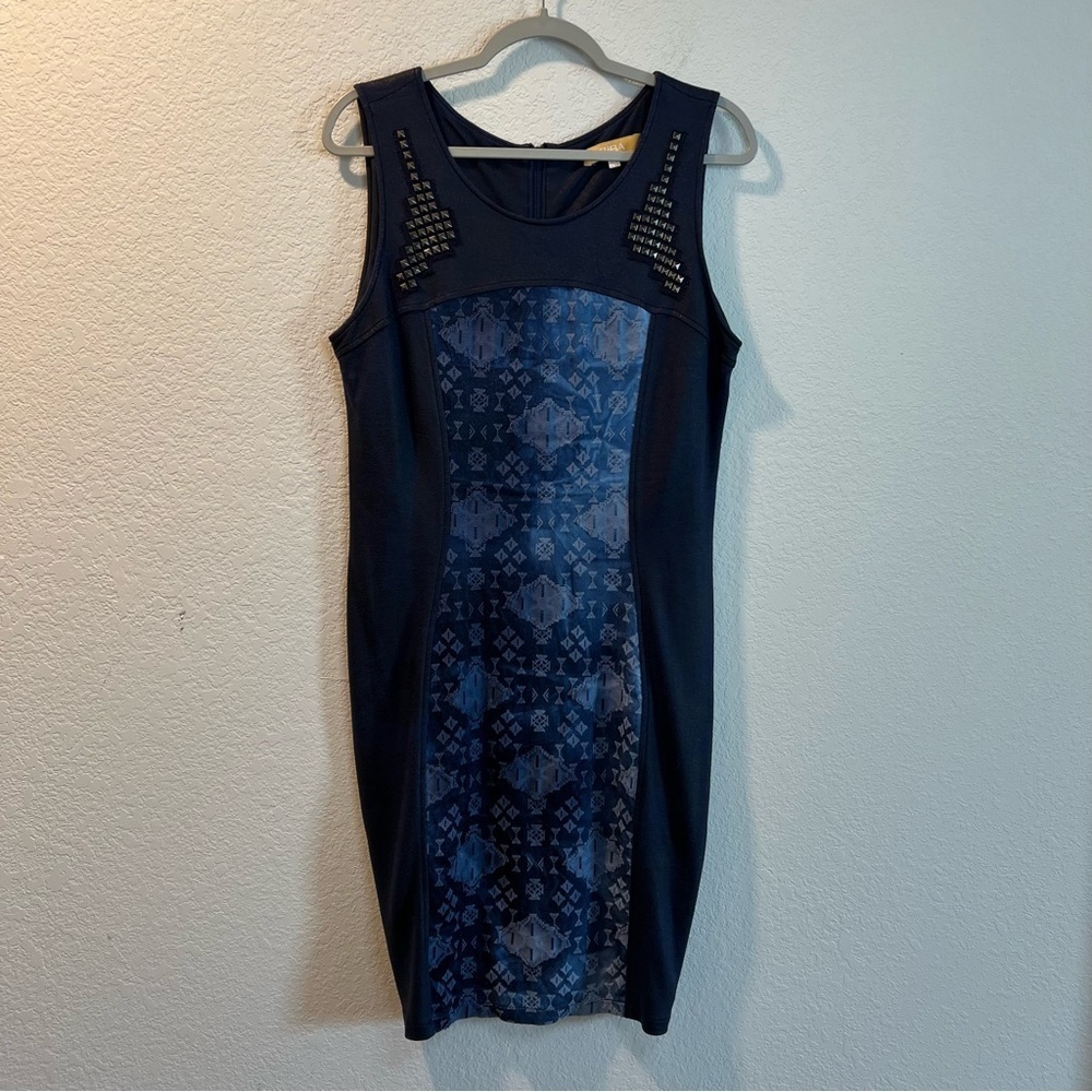 Women’s Biba blue patterned studded detail sleeveless dress size US XL